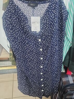 Forever 21 Navy Blue Floral Button-Front Sundress